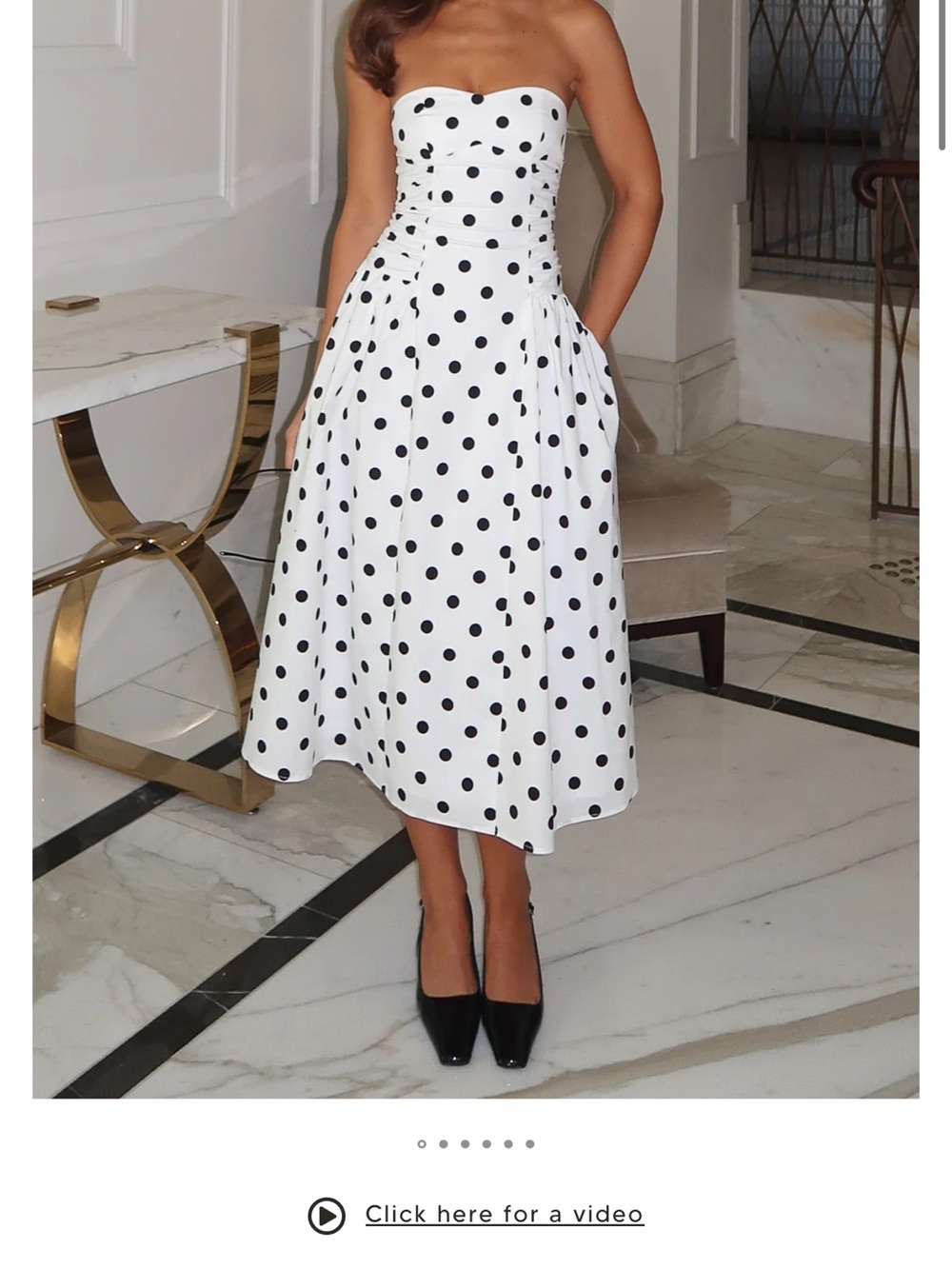White Fox Strapless White Polka Dot Midi Dress
